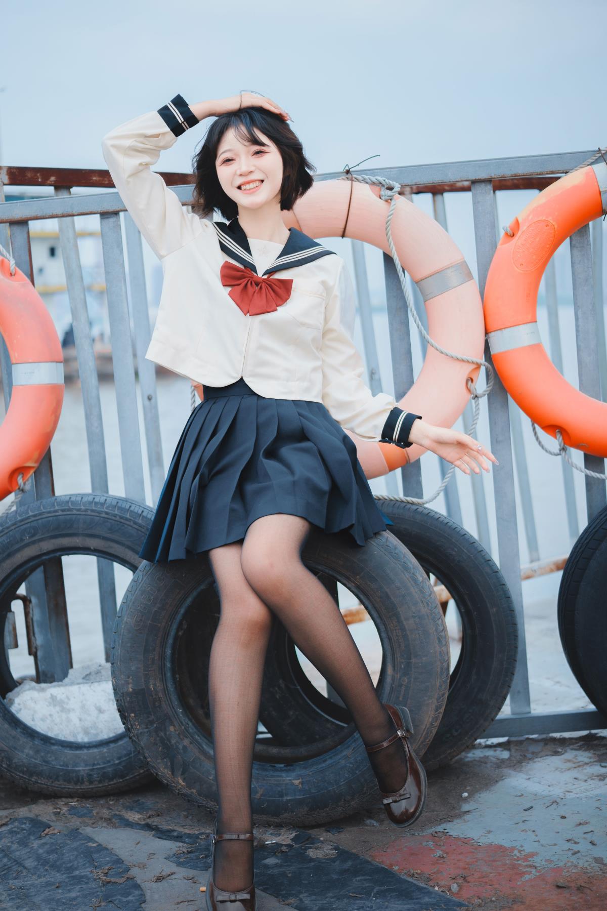 JK 少女水手服，共赴轮渡赏浪漫落日插图