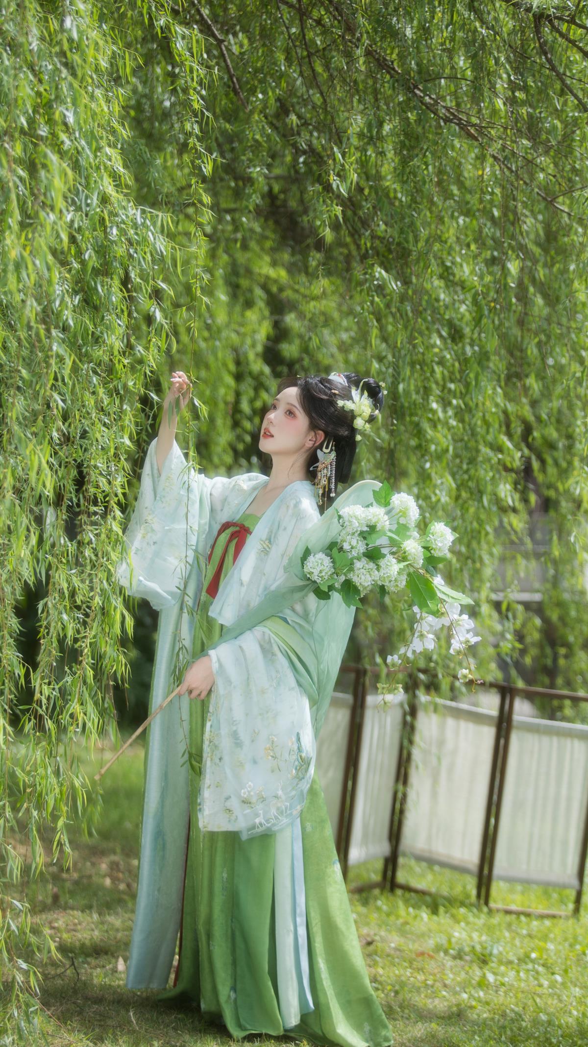 杨柳依依间的古风柳叶氛围